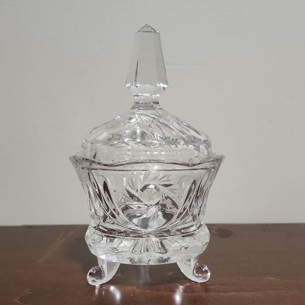 Elegant Vintage Footed Clear Crystal Candy Dish